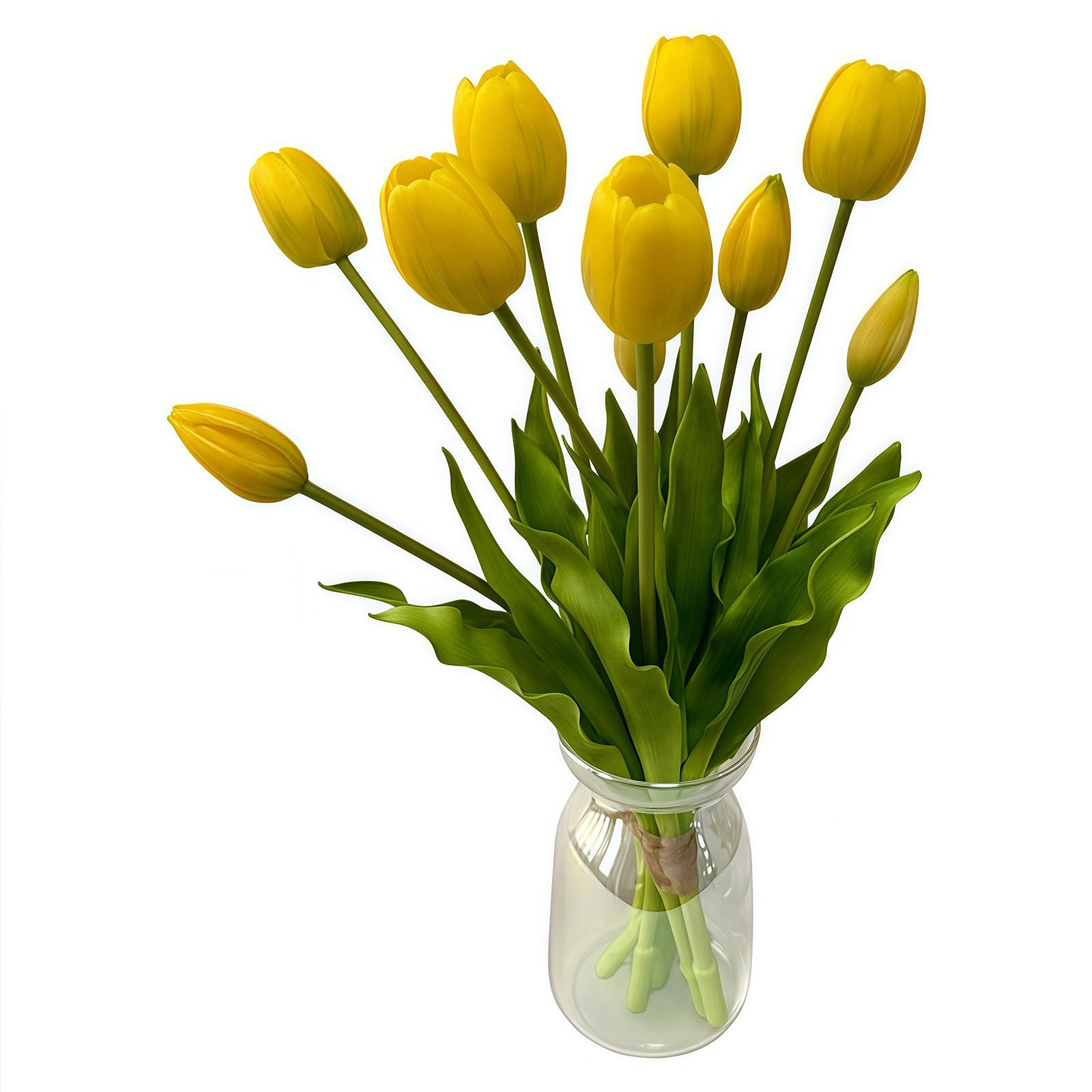 10 PCS 16inch Yellow Artificial Tulip Flowers Real Touch Latex Fake Bouquet