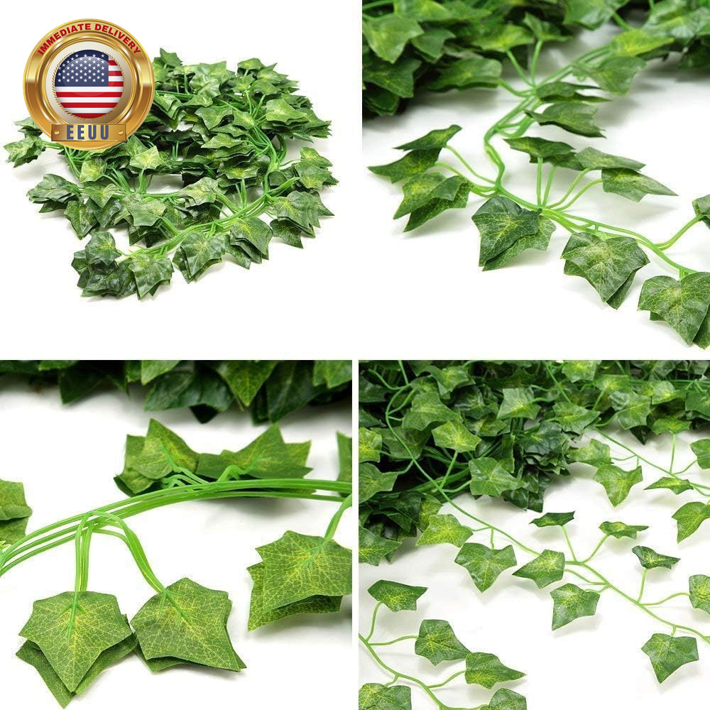 12 Pack Fake Vines for Room Decor Artificial Ivy Garland with Clip Green Flowers