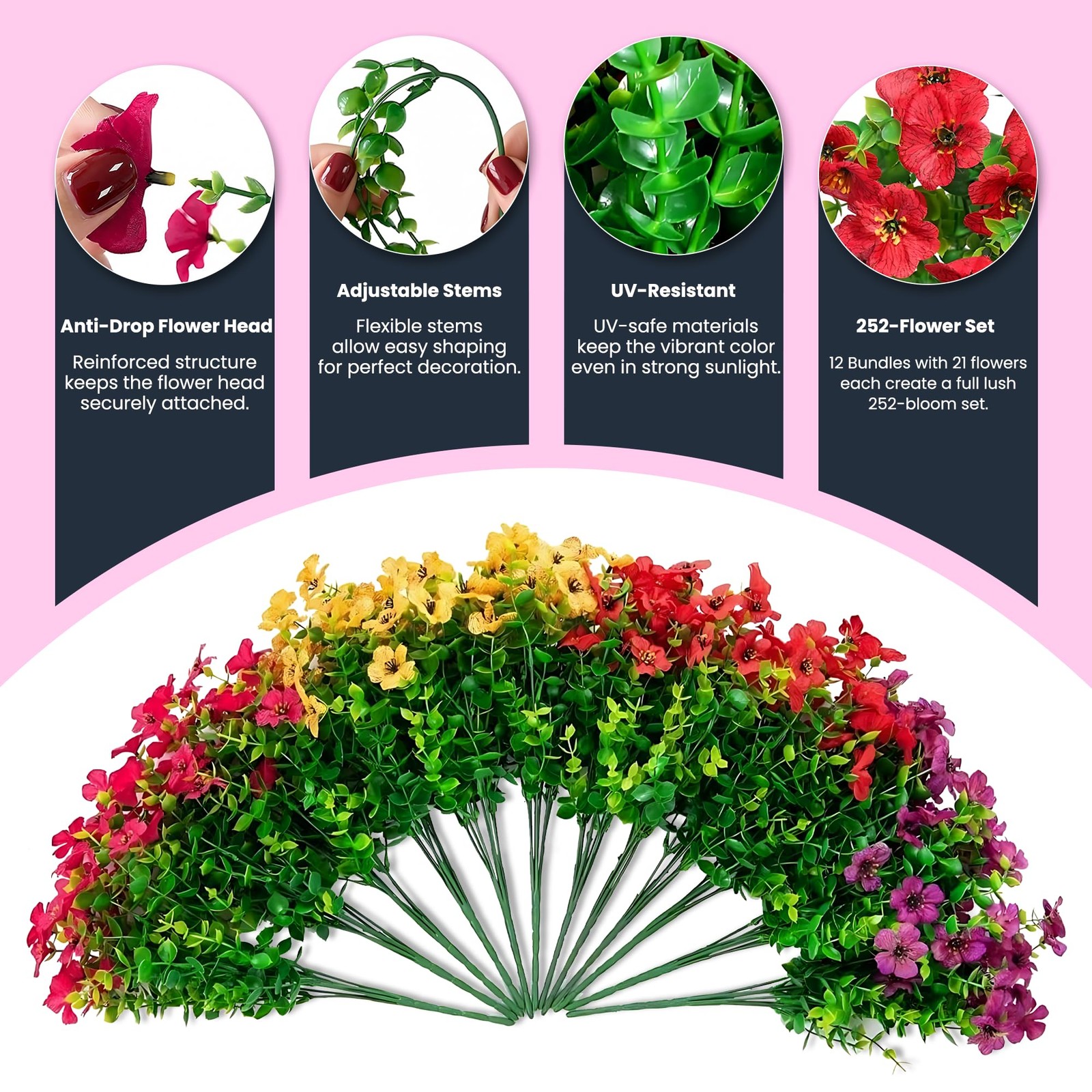 UV Resistant Artificial Flowers for Outdoors, 12 Bundles Faux Silk Daisies wi…