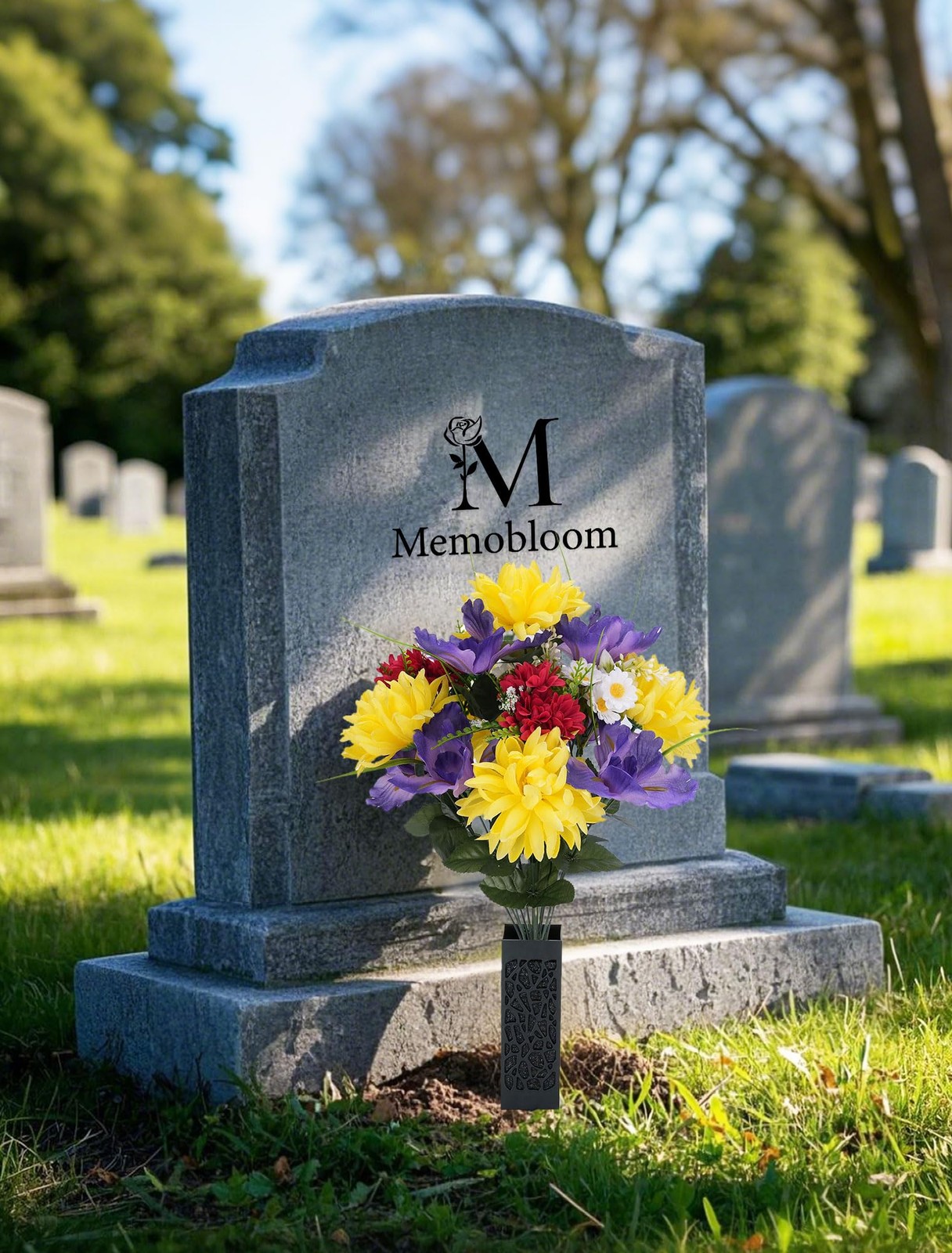 Memobloom Artificial Memorial Flowers for Cemetery: 2 Pcs Cemetery Flowers fo…