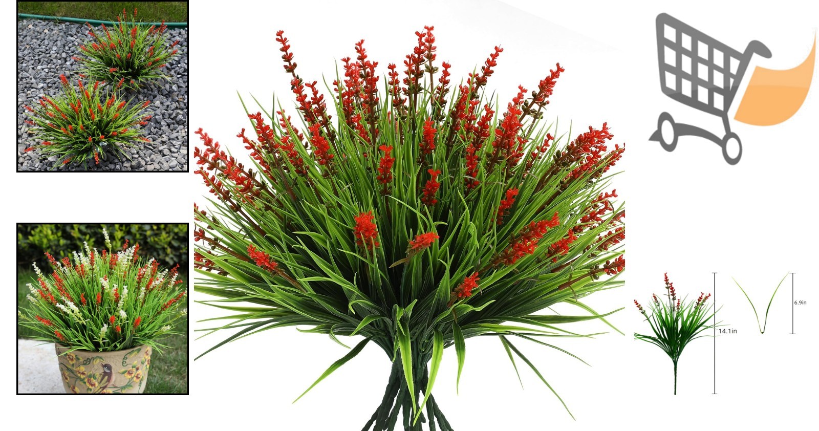 Artificial Outdoor Flowers 12 Bundles Faux Red Flower Grass Summer Decor