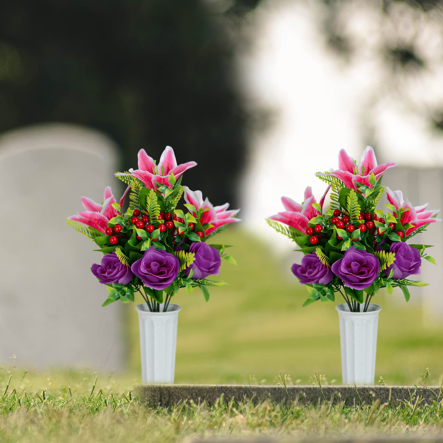 Artificial Cemetery Flower for Grave Set of 4 Artificial Flower Bouquet Memorial