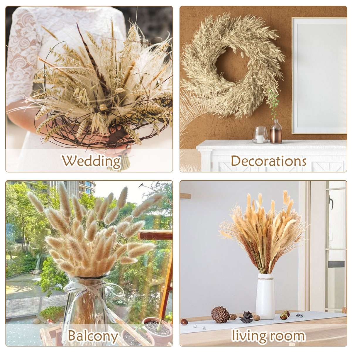 100 Pcs Pampas Grass Natural Dried Reed Flower Bunch Home Wedding Decor Bouquets