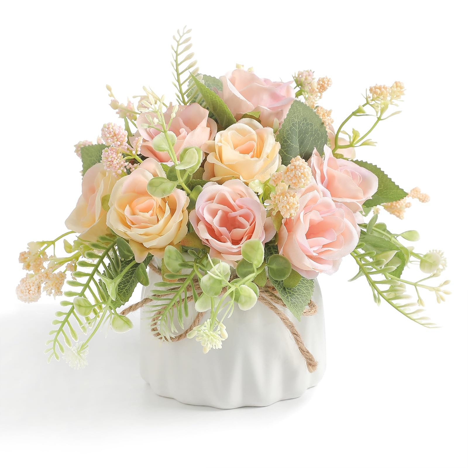 Artificial Rose Flower Plants with Small Ceramic Vase Fake Silk Variety Flowe…