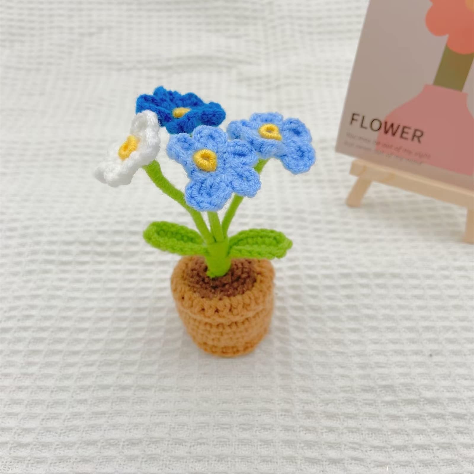 3 PCS Mini Crochet Flower Potted Plant Knitted Fake Plum Blossom Home Decor