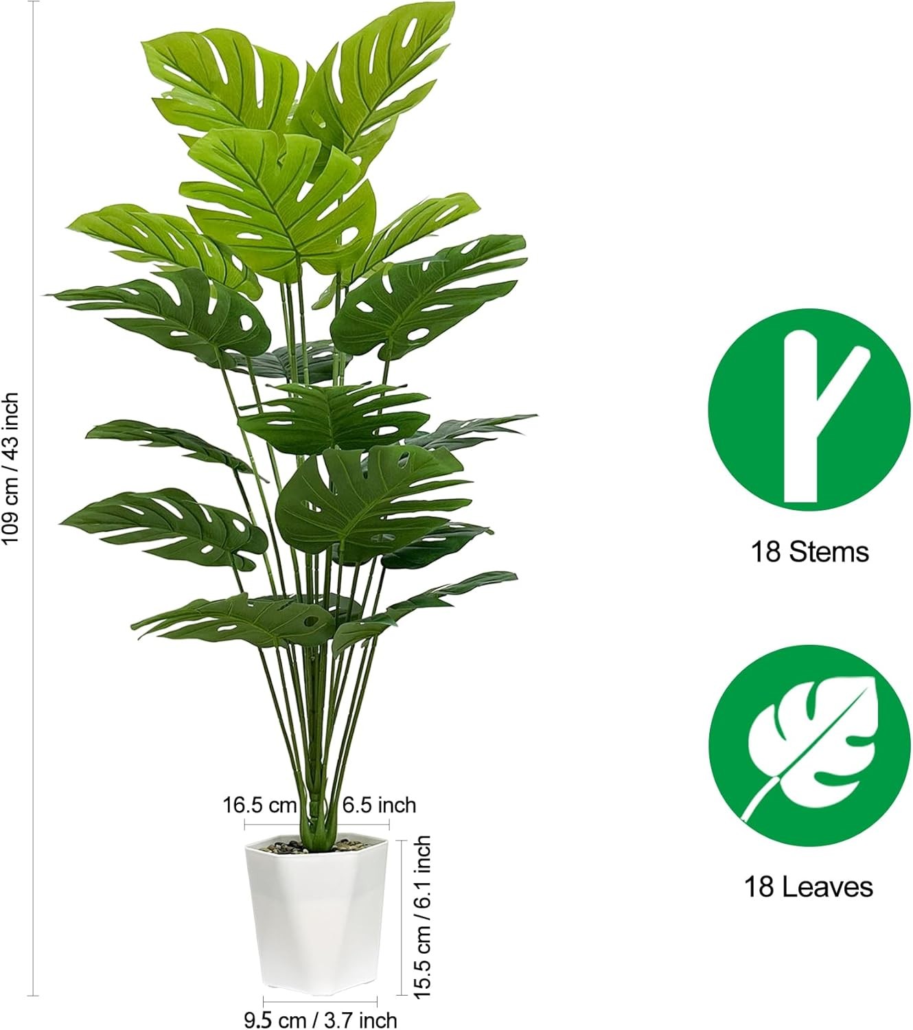 Set of 2 Artificial Monstera Deliciosa Plants in Pots Tropical
