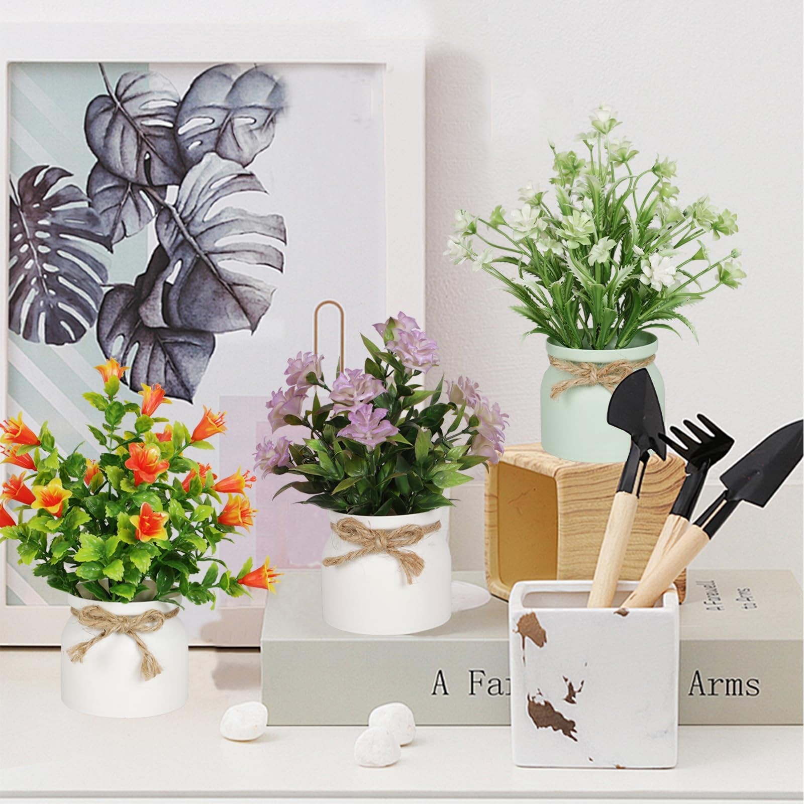6pcs Mini Potted Artificial Flowers – Small Fake Plants for Home Office Decor