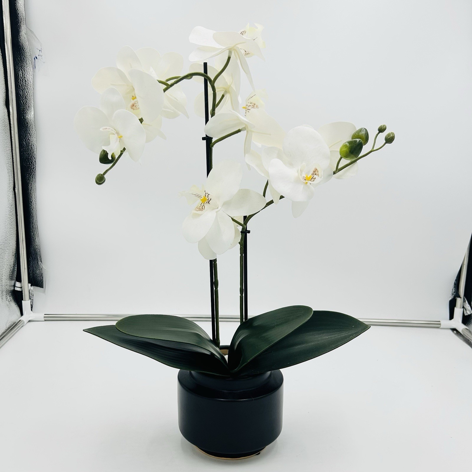 White Phalaenopsis 19″ Orchid Artificial Flowers with Black Vase Arrangement