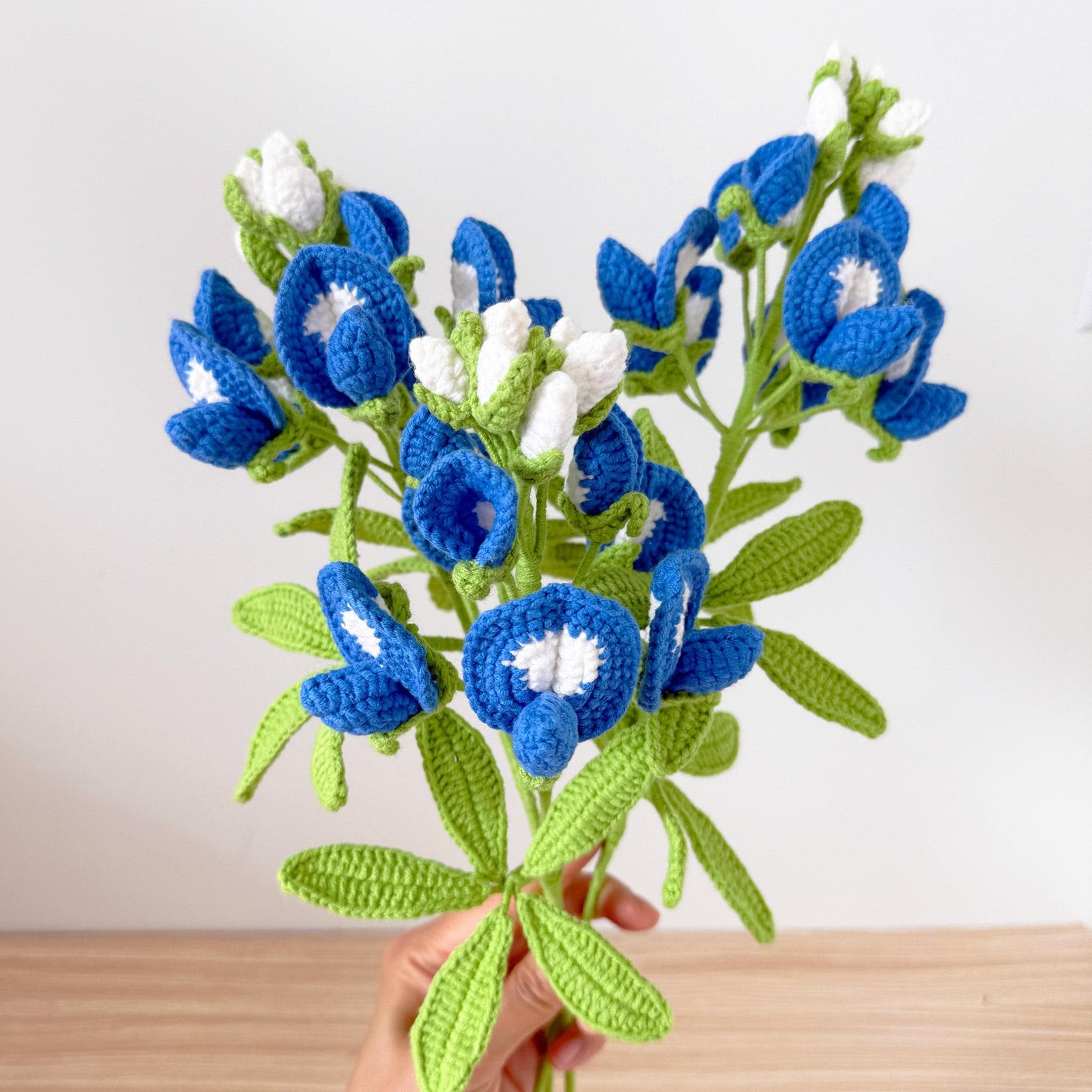 Handmade Crochet Bluebonnet Bouquet (no vase): Texas Wildflower Decor