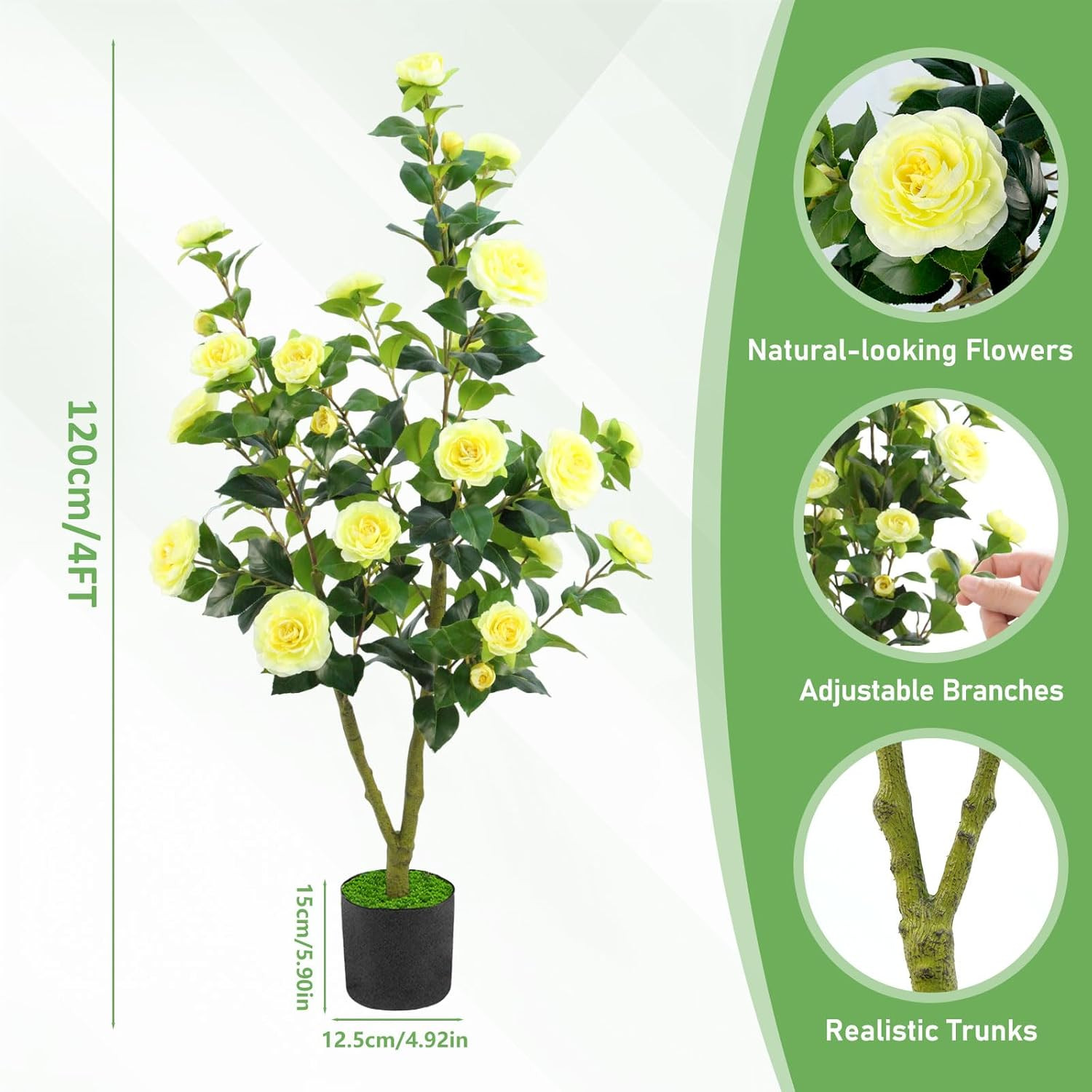 Artificial Camellia Tree, 4FT Faux Camellia Plant Indoor, Realistic Artificial T