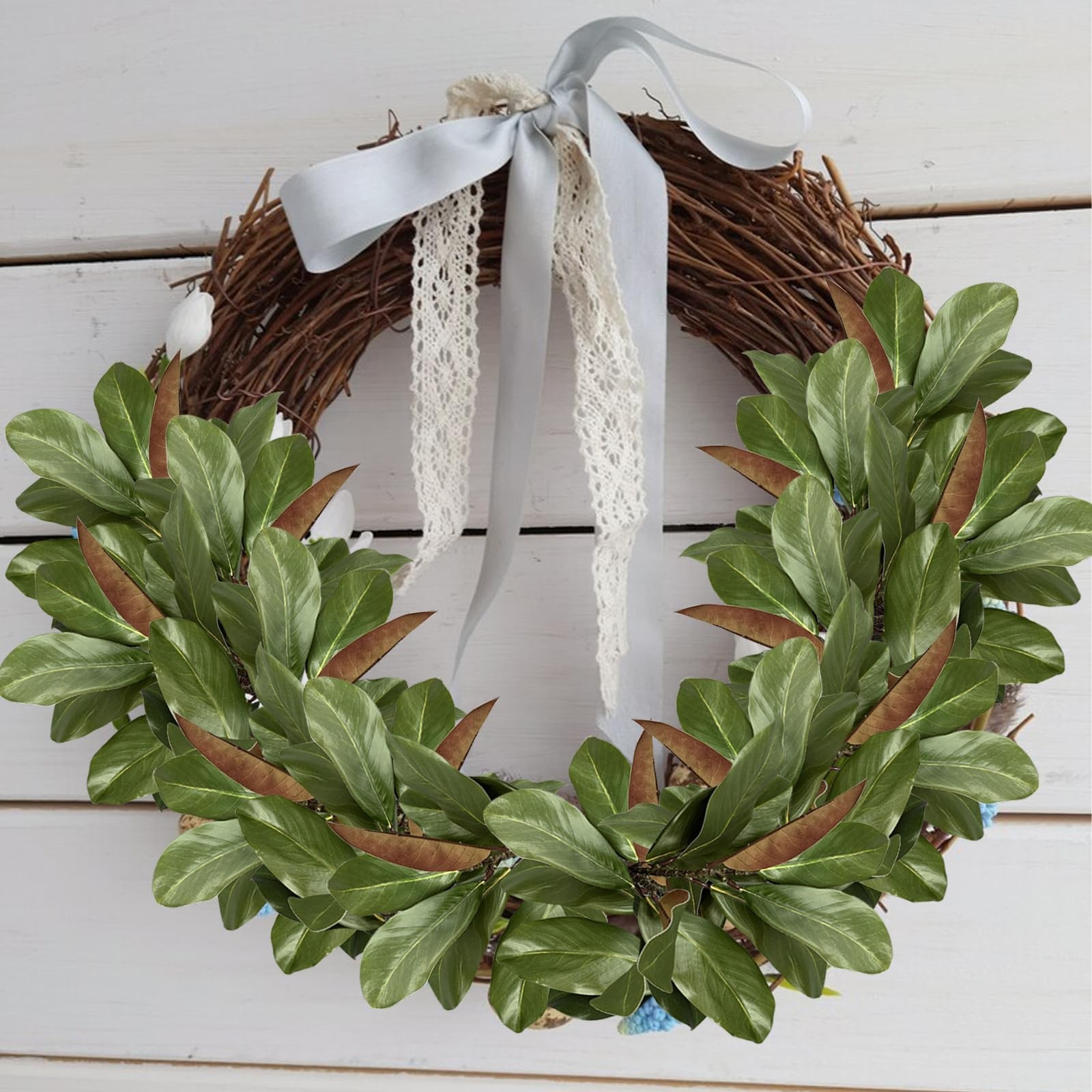 Lovmeety 4Pcs Artificial Magnolia Leaves with Stems Fake Magnolia Leaf Branch…