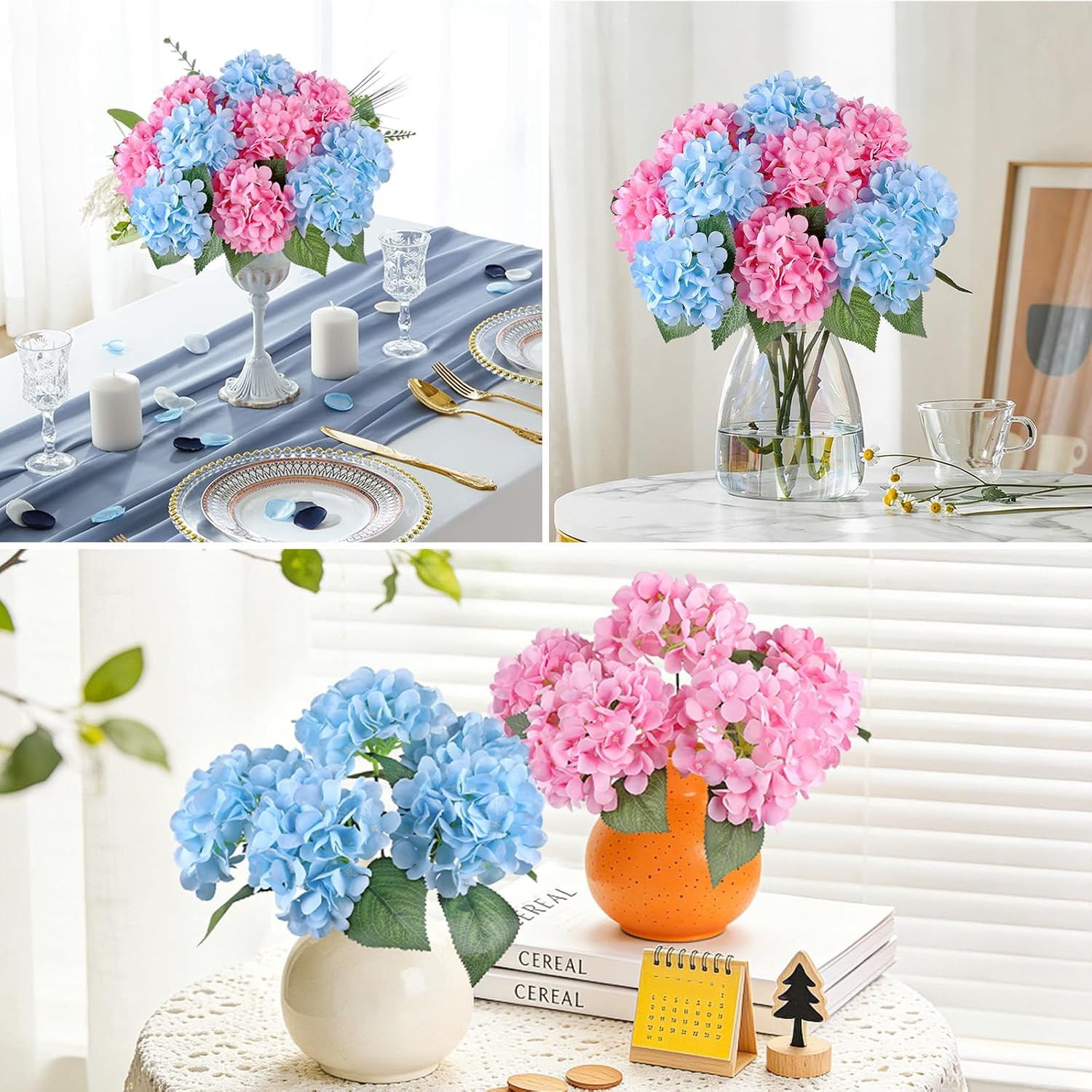 6 Bundles UV Resistant Faux Hydrangea Flowers for Home & Garden Decor