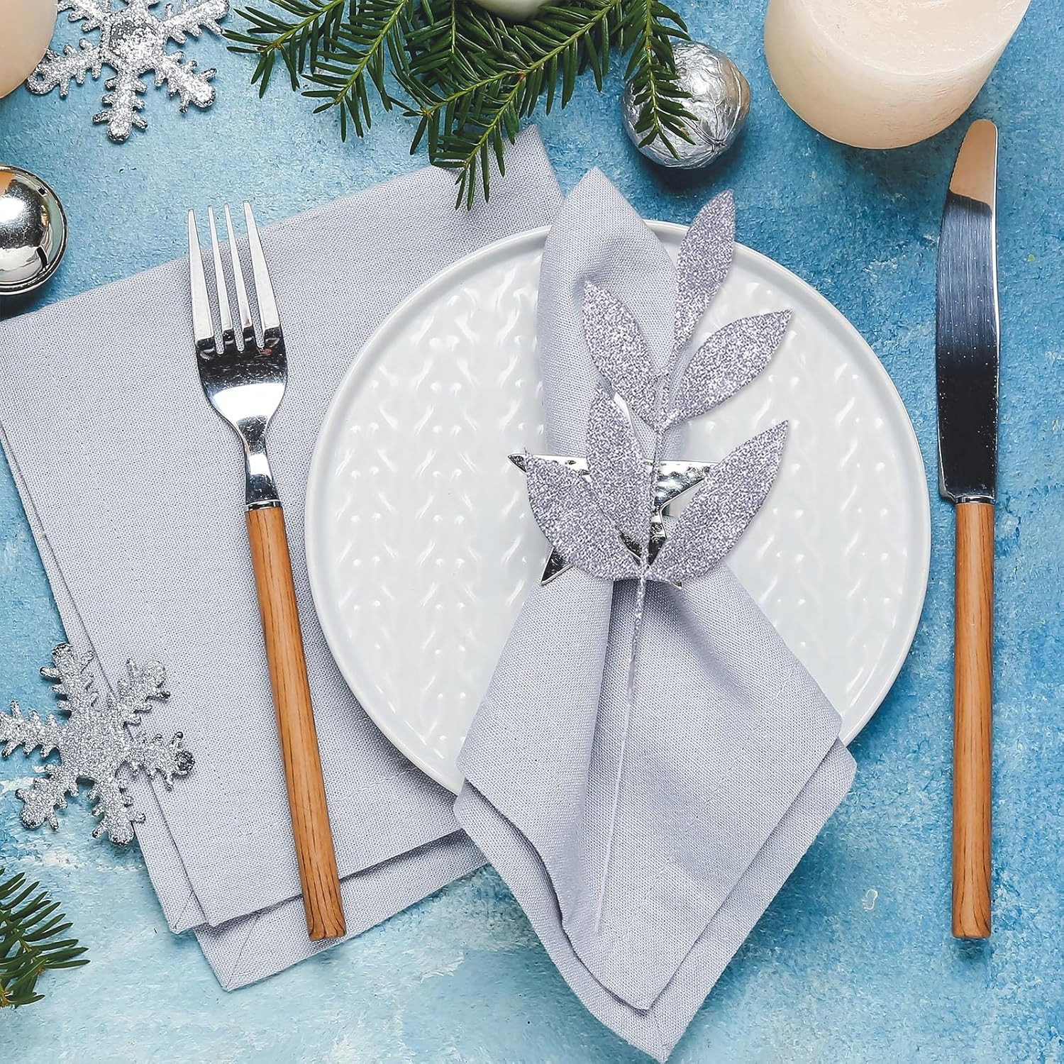 30 Pcs Christmas Artificial Leaf Sprays Cedar Picks Silver Glittered Christmas T