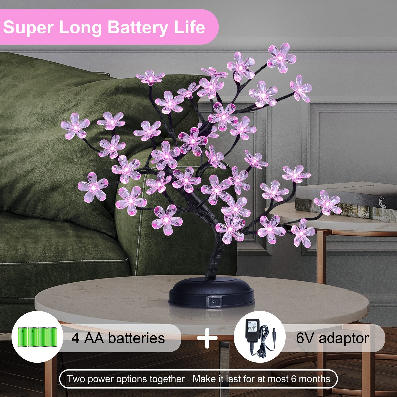 Cherry Blossom Bonsai Tree Light 18IN Tree Lamp with 36 Acrylic Japanese Cher…
