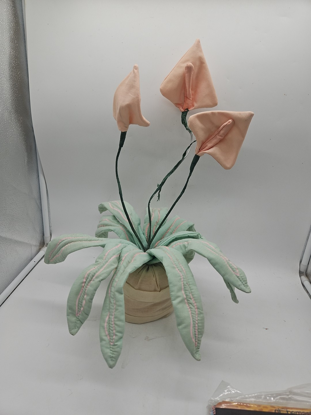 Vintage Fake Fabric Wire Potted Flower Plant Decoration Aloe Plant ? Lily?