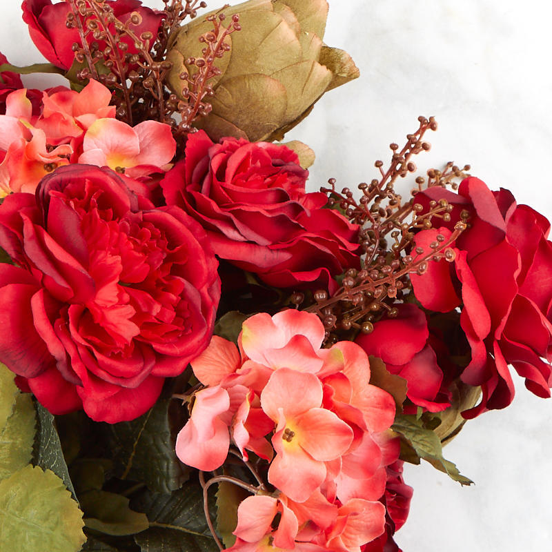 23″ Red Artificial Cabbage Rose and Hydrangea Floral Bush