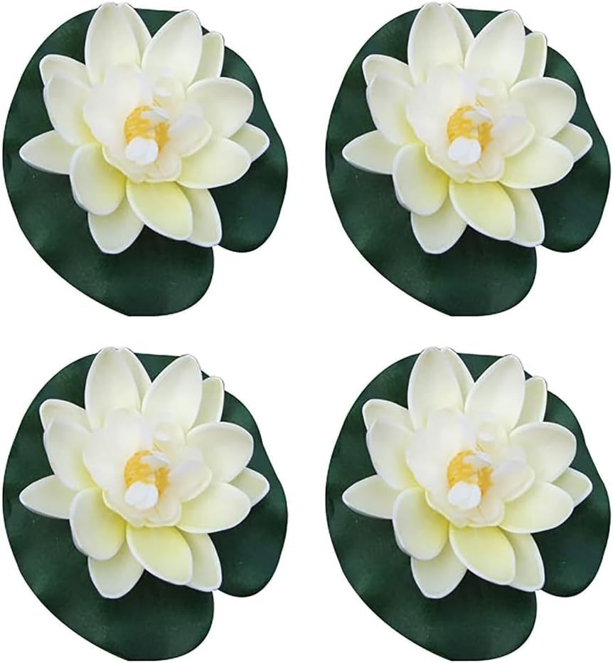 4 Pieces Artificial Floating Lotus Flowers with Lily Pads, Decorative Foam Wa…