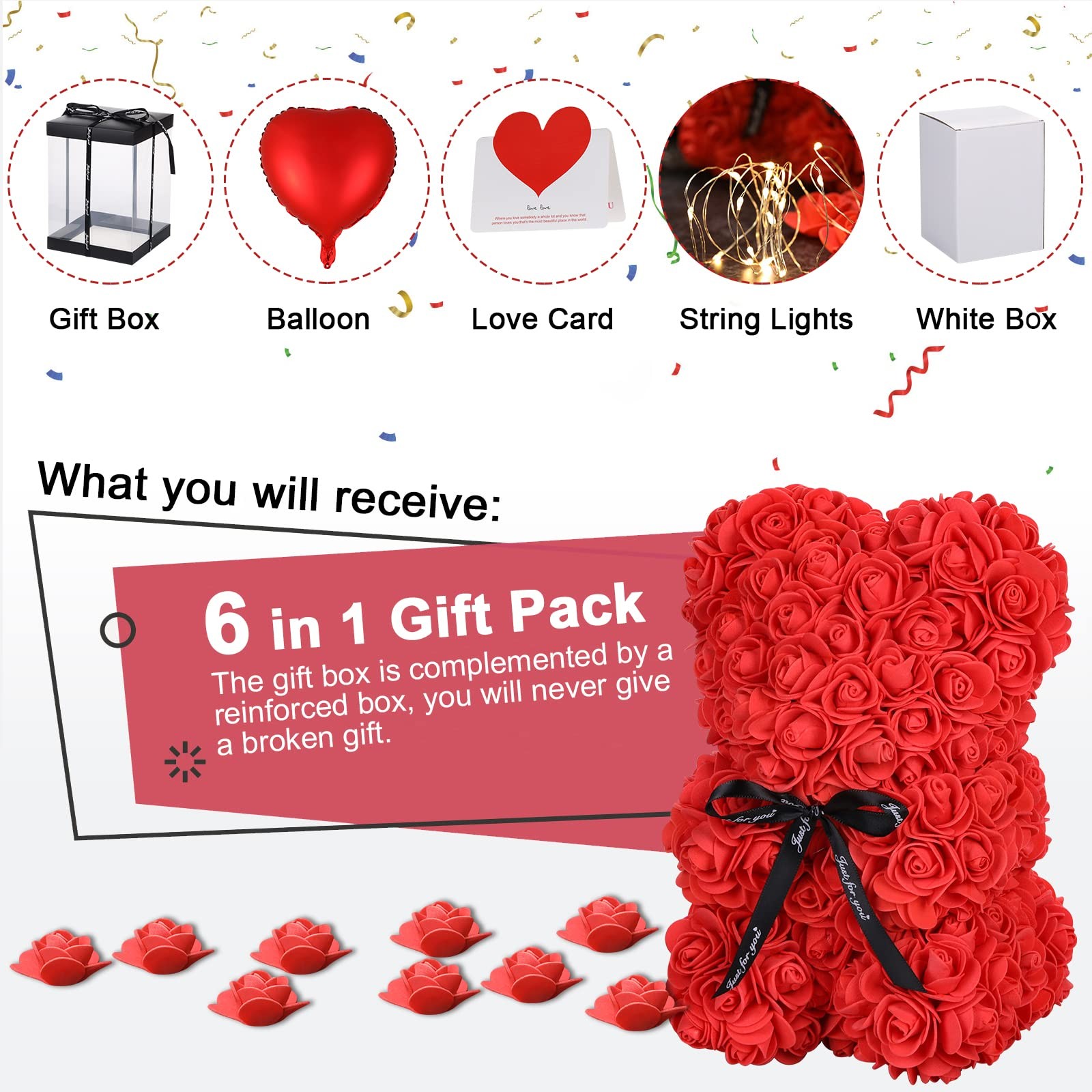 Rose Bear Valentines Day Flower Gifts for Her, Rose Teddy Bear with Lights, C…