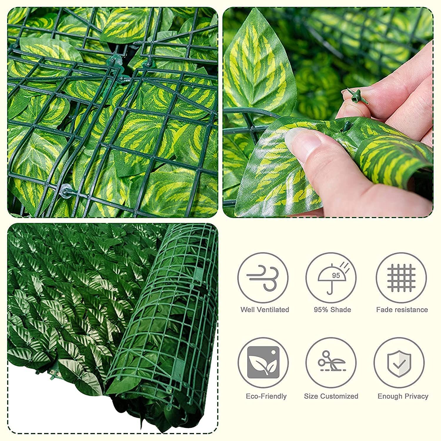 Artificial Leaf Fence Panels Fake Leaves Panel Office Garden Wall Balcony Decor
