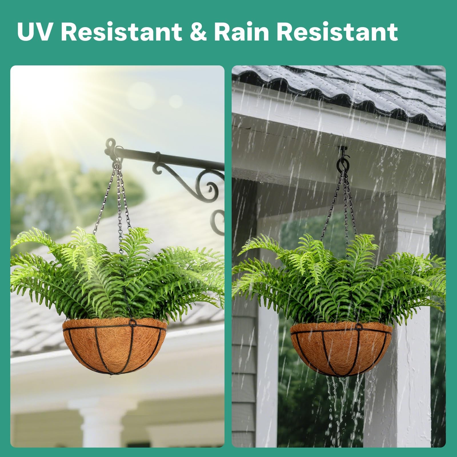 PABREY 2 Set Fake Ferns with Hanging Baskets, UV Resistant Fake Hanging Ferns…
