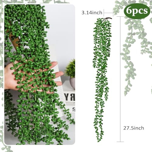 6pcs Artificial Succulents Hanging Plants Fake Hanging String of Green-6pcs