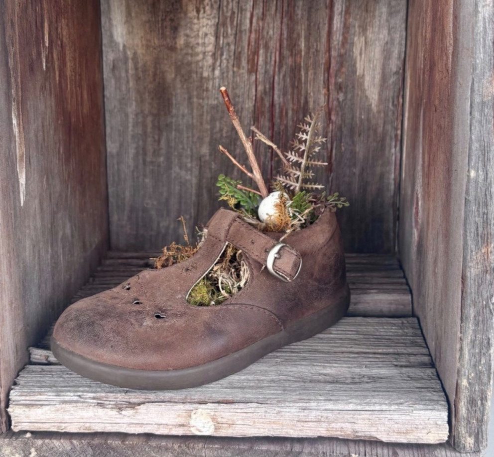 Child’s Shoe Assemblage with Secret Woodland Nest Whimsical Fairycore