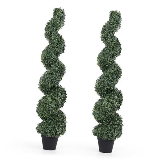 Spiral Topiary Trees Artificial Outdoor Set of 2 – UV Resistant 4ft Dark Green