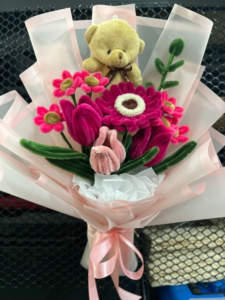 CUSTOMIZED HANDMADE Crocket flower bouquet bear gift surprise HOT SELL