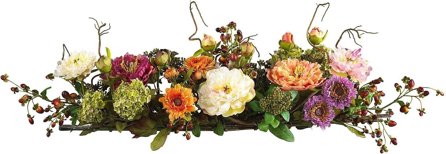 4665 Mixed Mini Peony Centerpiece Silk Flower Arrangement,10″D x 34″W x 6.5″H