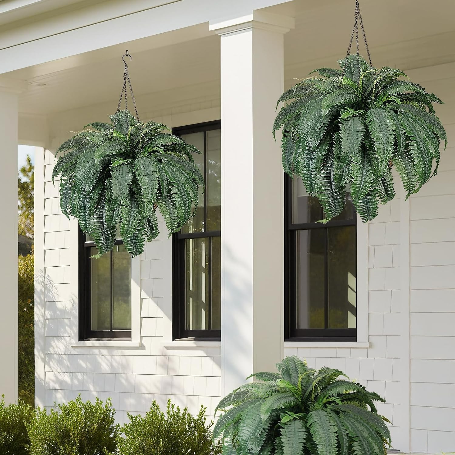 72 Frond Faux Ferns 48in in Waterproof Hanging Baskets – 2 Pack for All Seasons