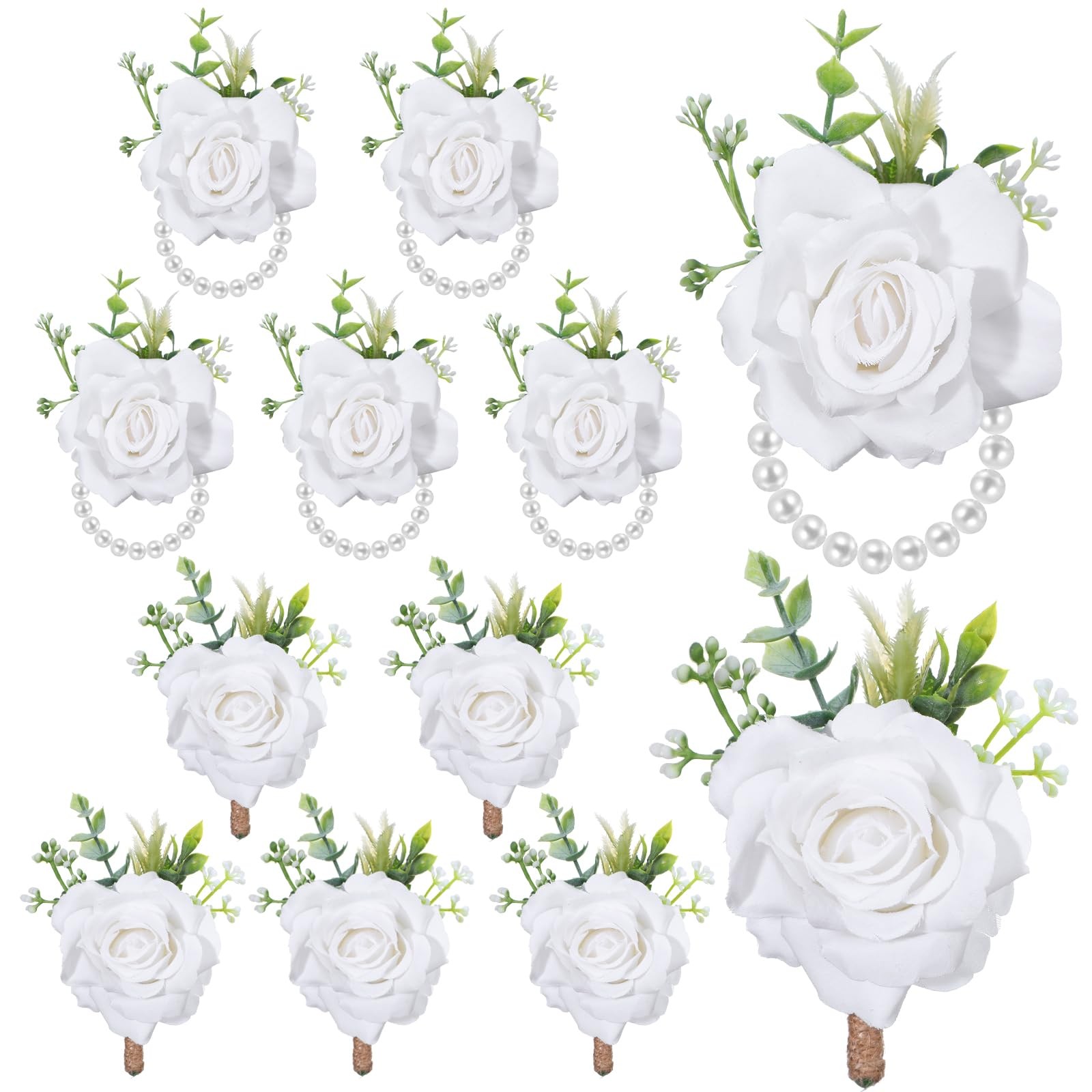 12 Pcs Corsage Wristlet and Boutonniere Set Artificial Rose Wedding Corsage W…