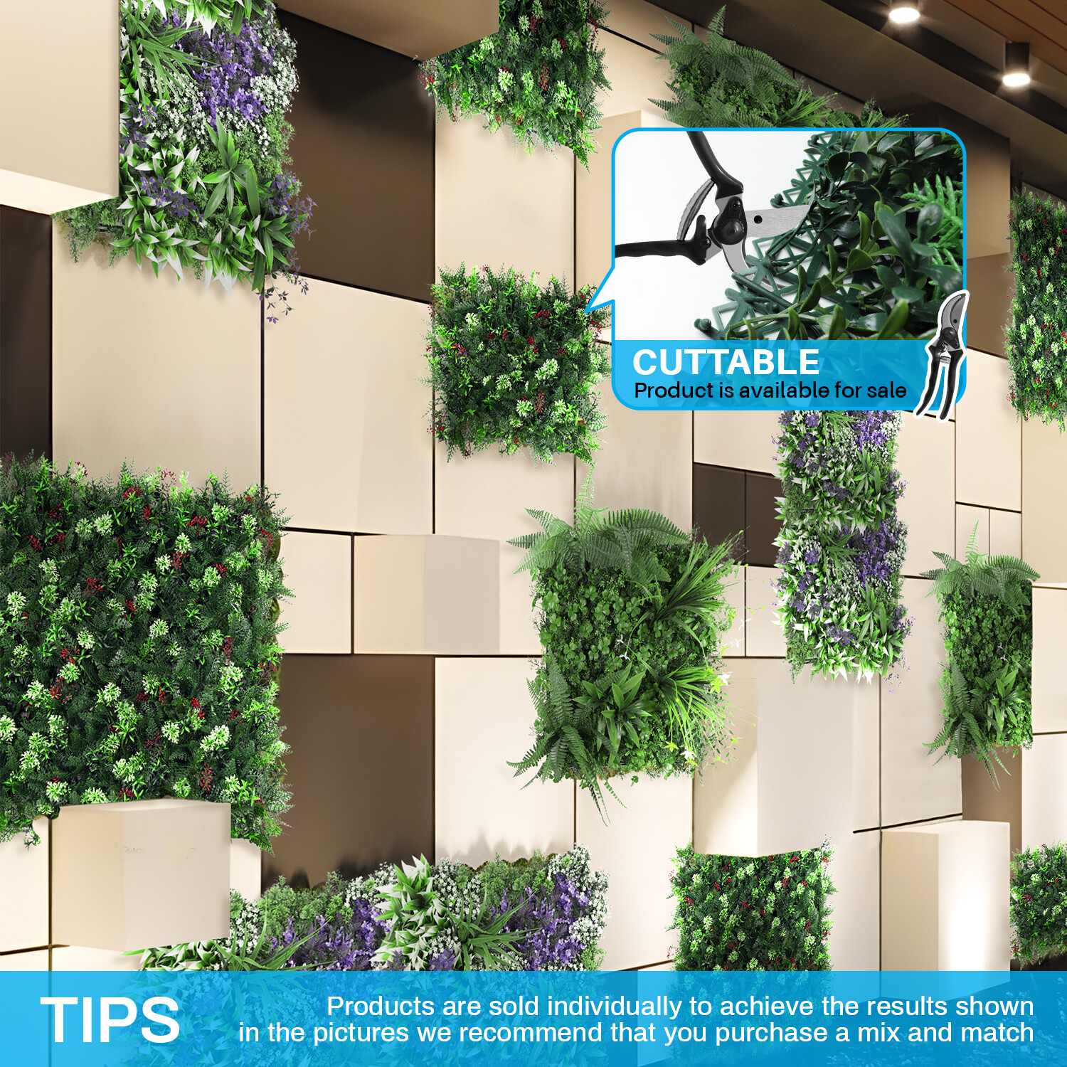 Patio 20×20″ Artificial Grass Panels Faux Greenery Grass Hedge Plant Wall Decor