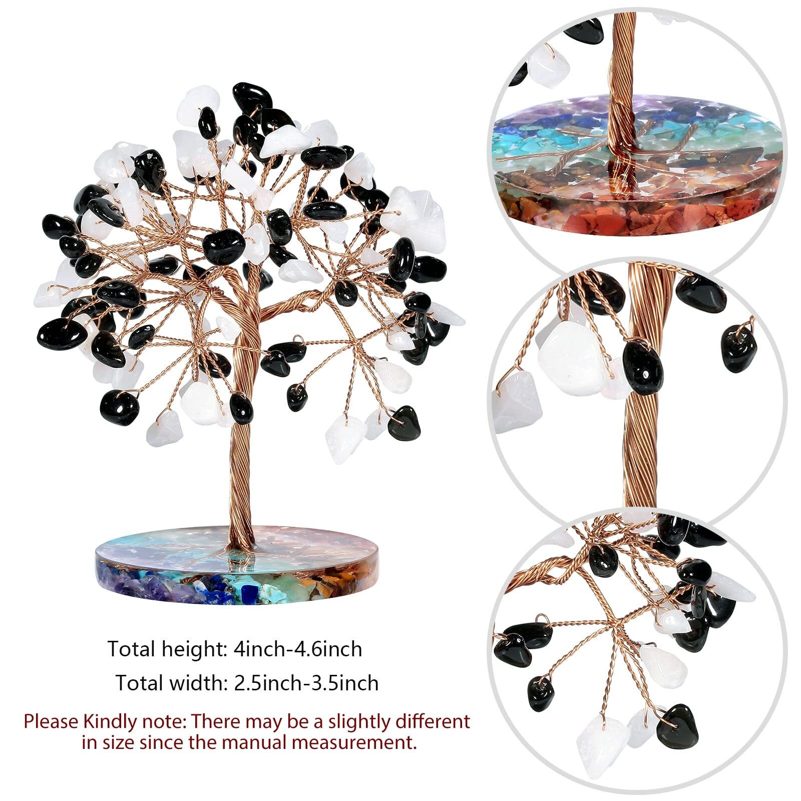 Natural White Jade & Black Obsidian Crystal Money Tree with 7 Chakra Stones R…