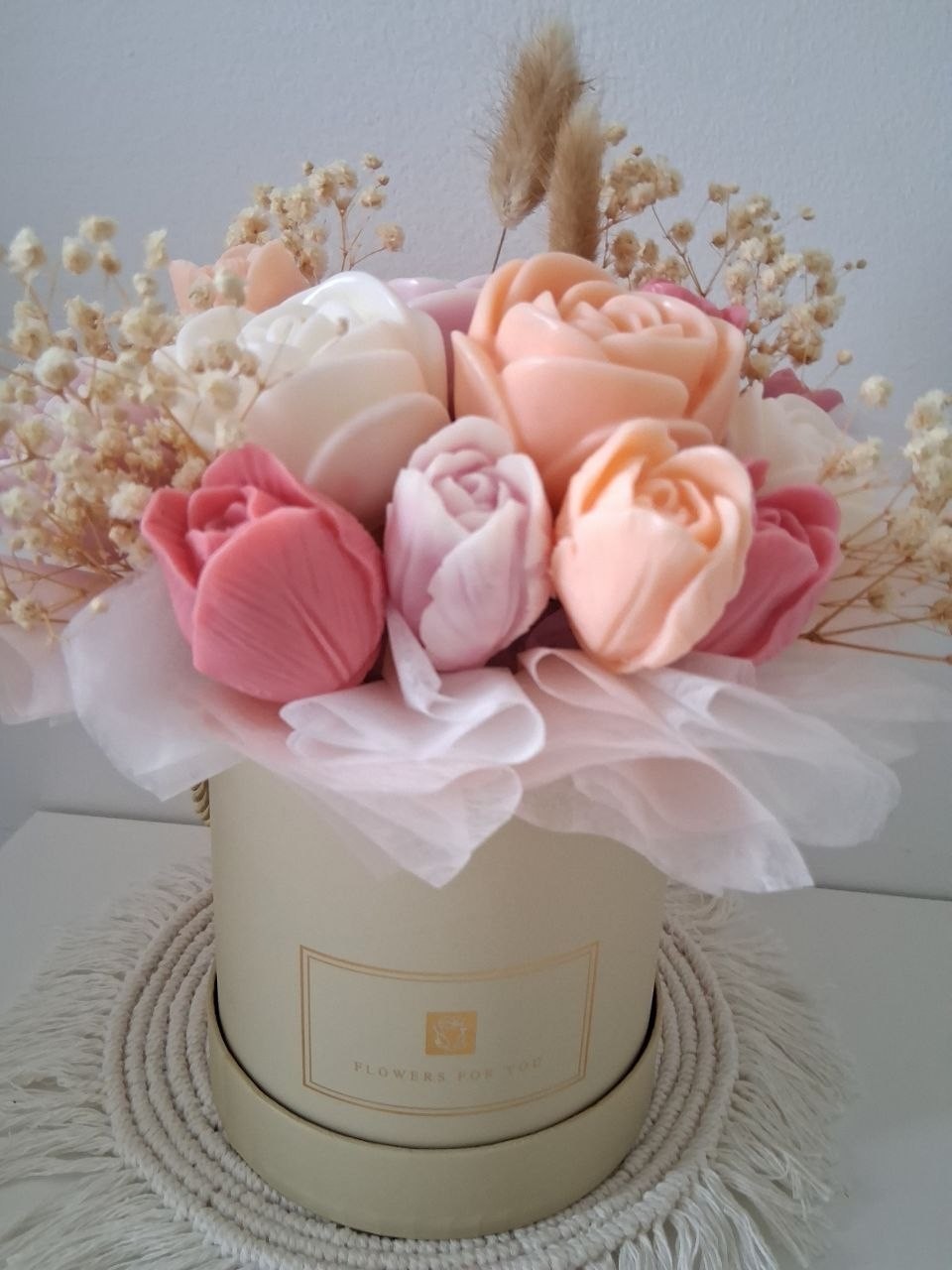 Handmade Wax Rose & Tulip Flower Bouquet Arrangement Home Decor Centerpiece