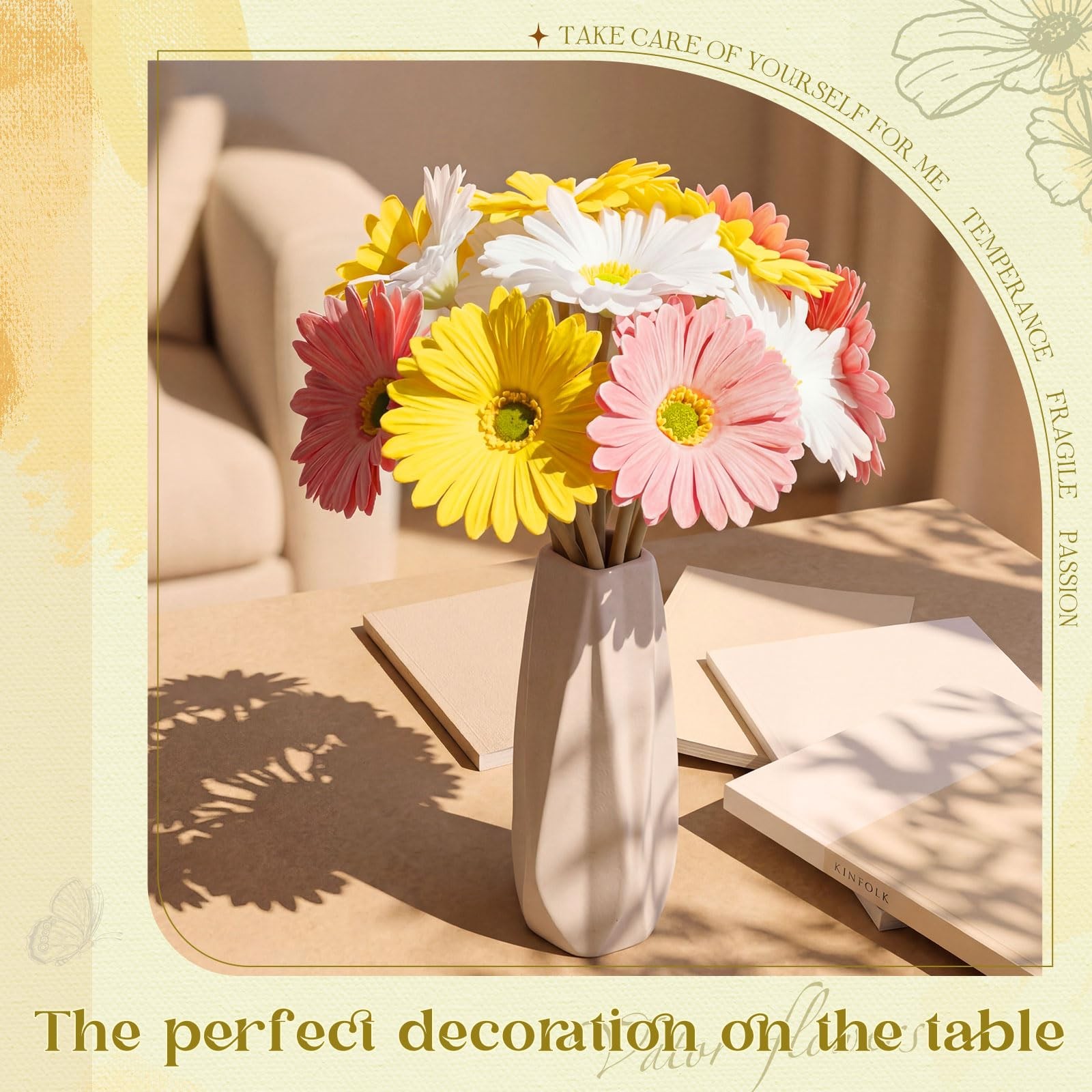 12 Pcs Artificial Gerbera Daisy Flowers PU Fake Daisy Decorations Realistic T…