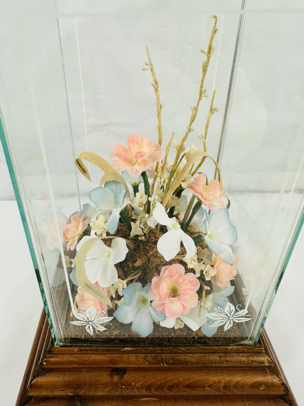 Vintage Glass & Wood Display Terrarium Music Box CottageCore For Upcycle Crafts