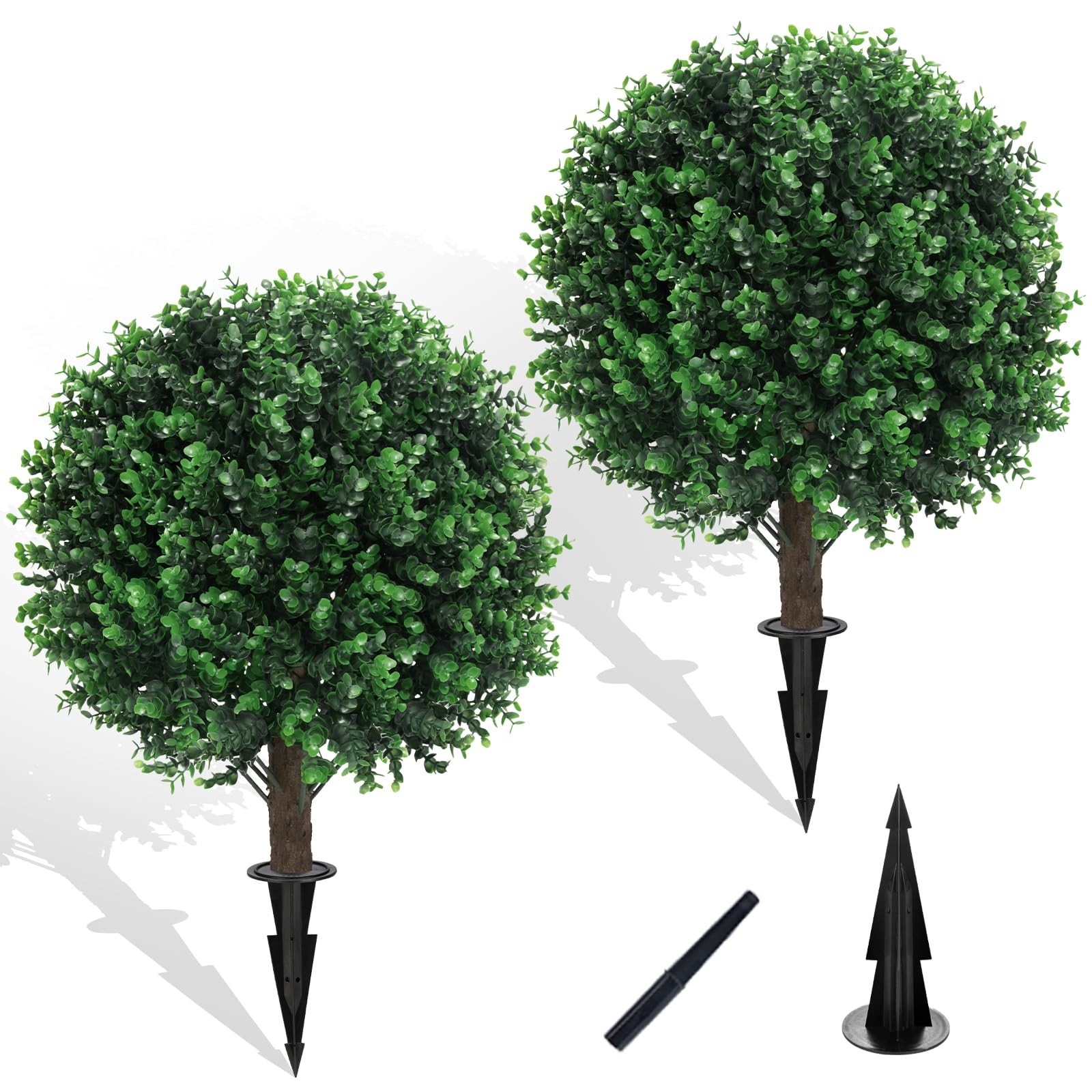 Artificial Green Boxwood Topiary Ball Bush for Outdoor with Spike, Set of 2 U…