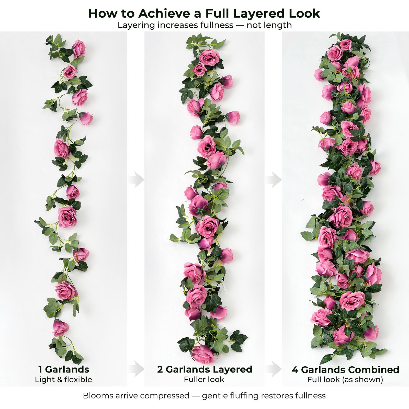 FiveSeasonStuff 29 Ft 4 Pack Rose Silk Flower Garland Artificial Flowers Deco…