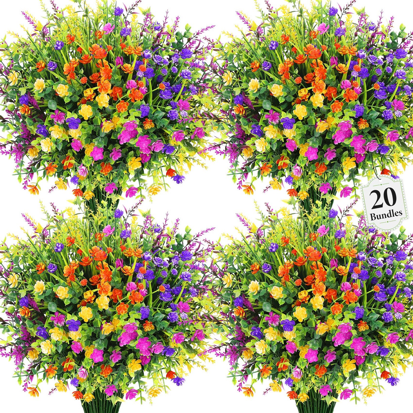 20 Bundles Artificial Flowers for Outdoors Fake Plastic Flowers UV Resistant …