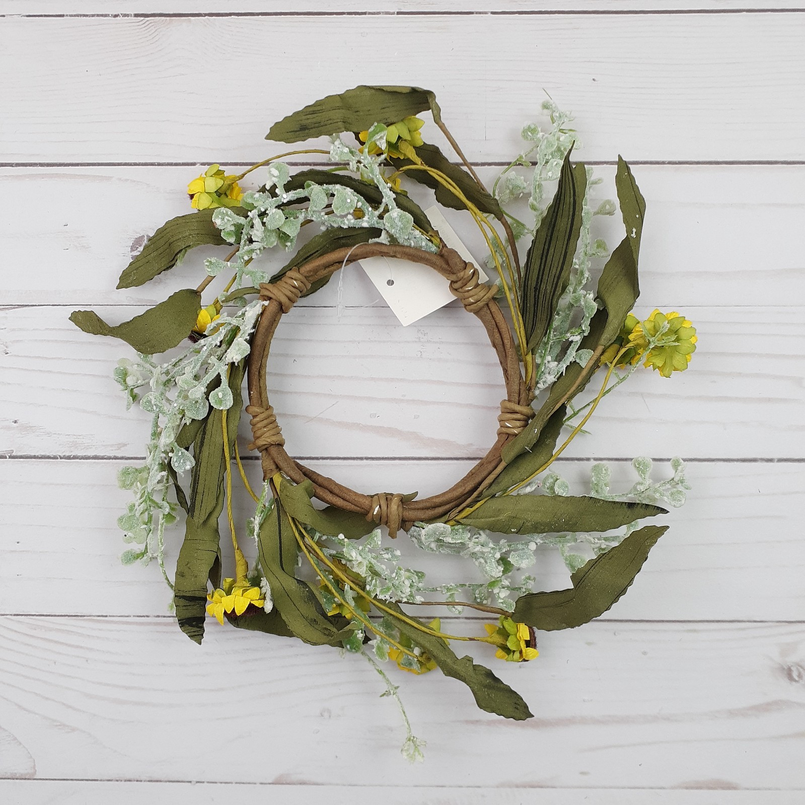 Candle Ring Wreath Birds Eye Daisy Yellow Flowers Floral 4 in Inside