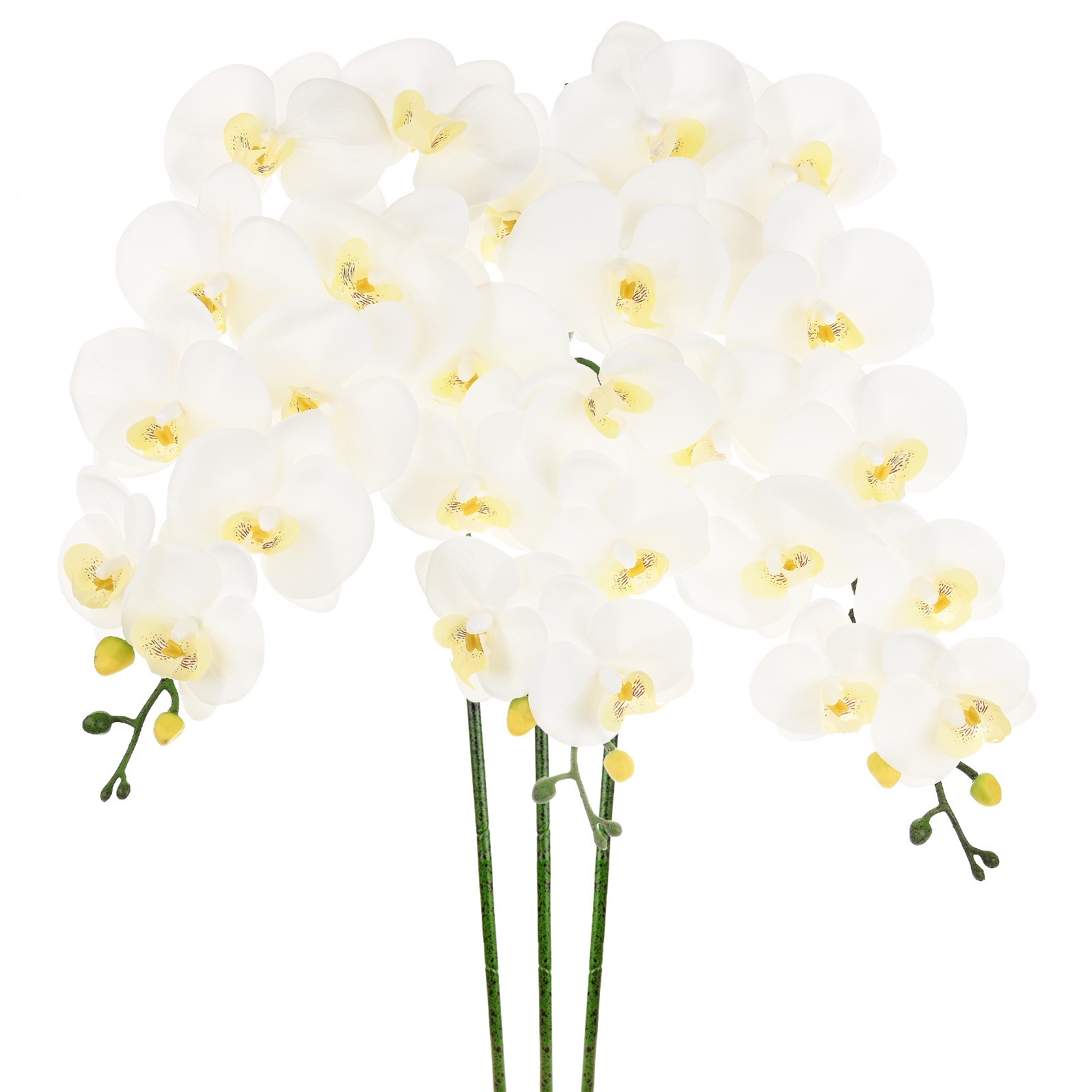 3-Pack Artificial Orchid Flowers 9 Large Petals for Home[White]