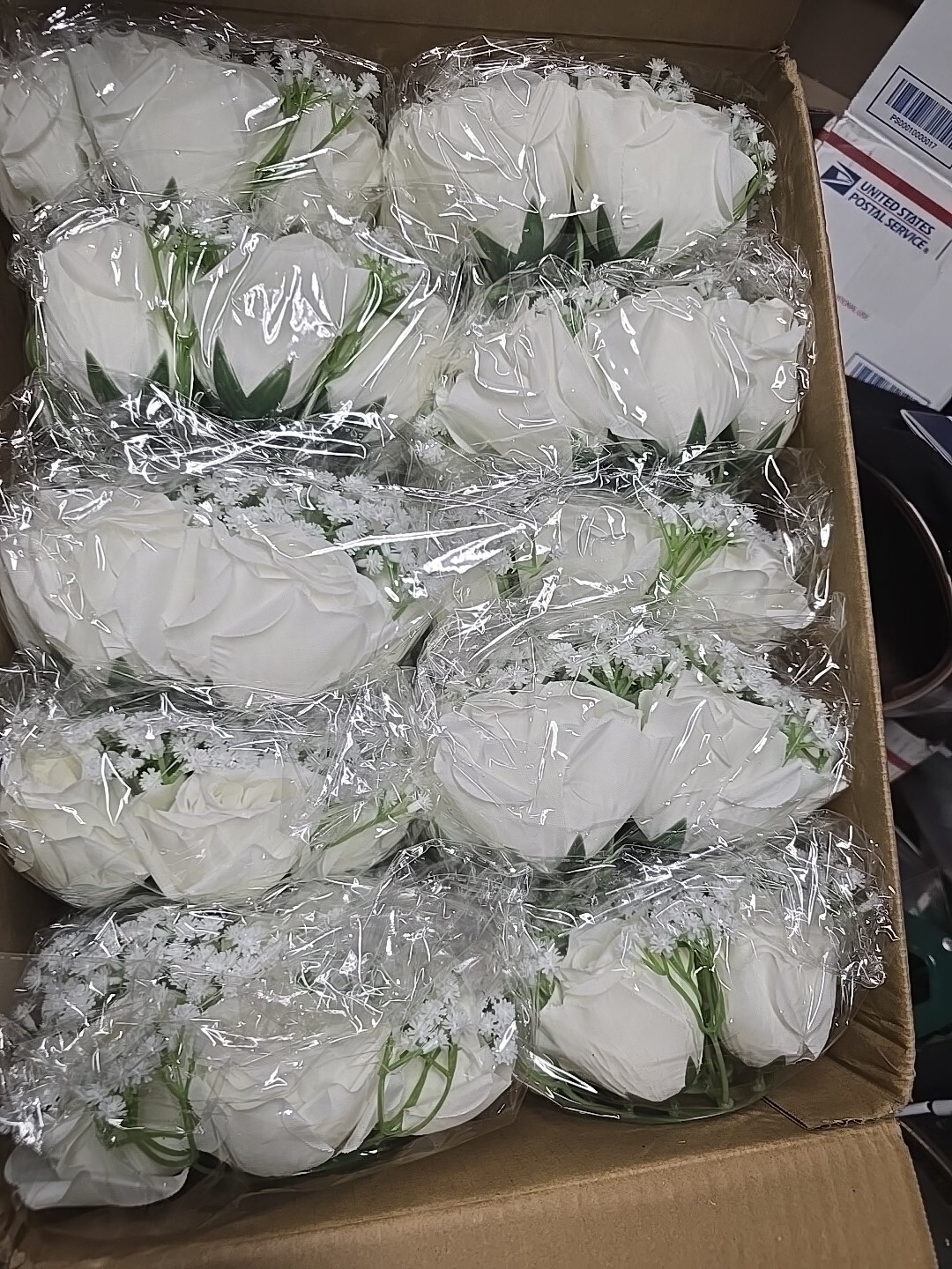 BLOSMON 10 Pcs White Silk and Plastic Rose Flower Balls Wedding Centerpieces