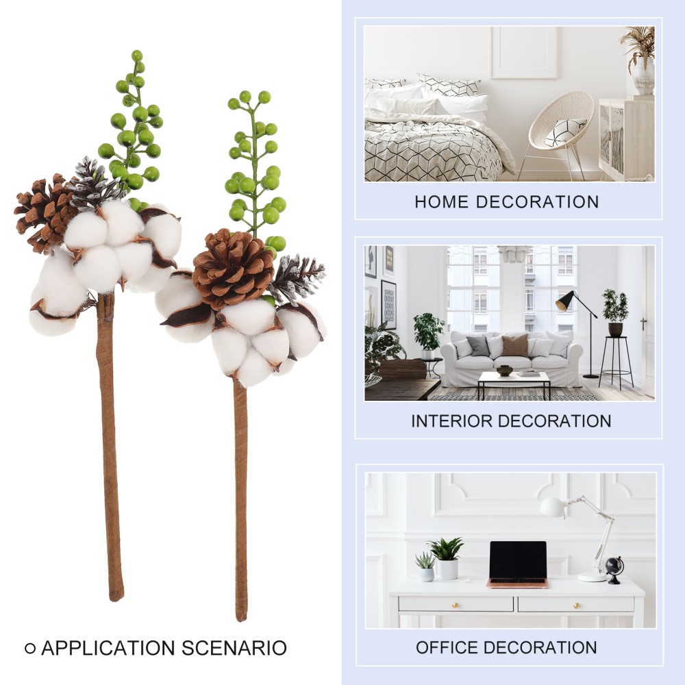 4Pcs Cotton Stem Decor Reusable Golden Faux Flower Stems for Vase Display