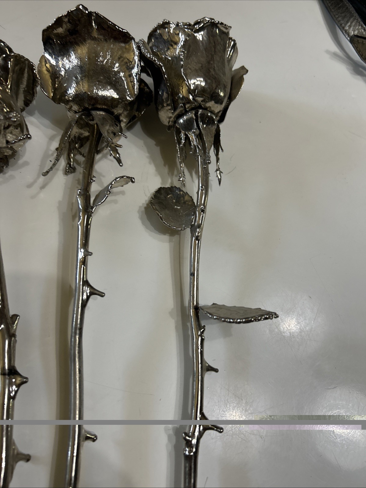 Set of six 6 Real Rose Dipped In Silver 18 inches long Triple dipped