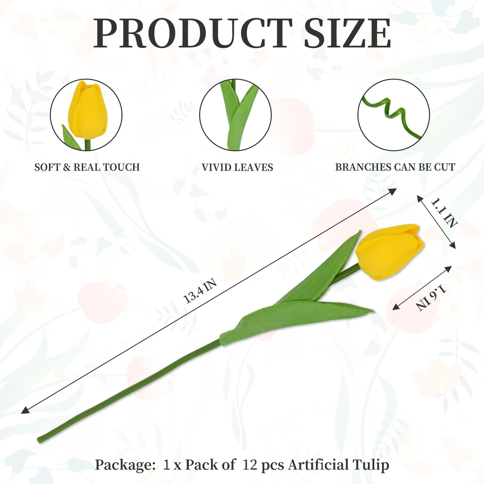 12 PCS Yellow Tulips Artificial Flowers 13.4 Inch Silk Fake Spring Decor