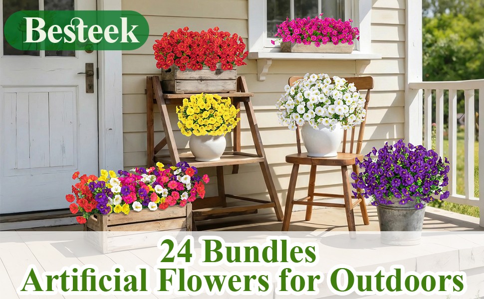 24 Bundles Artificial Morning Glory Flowers for Outdoors, Mixed | Realistic silk