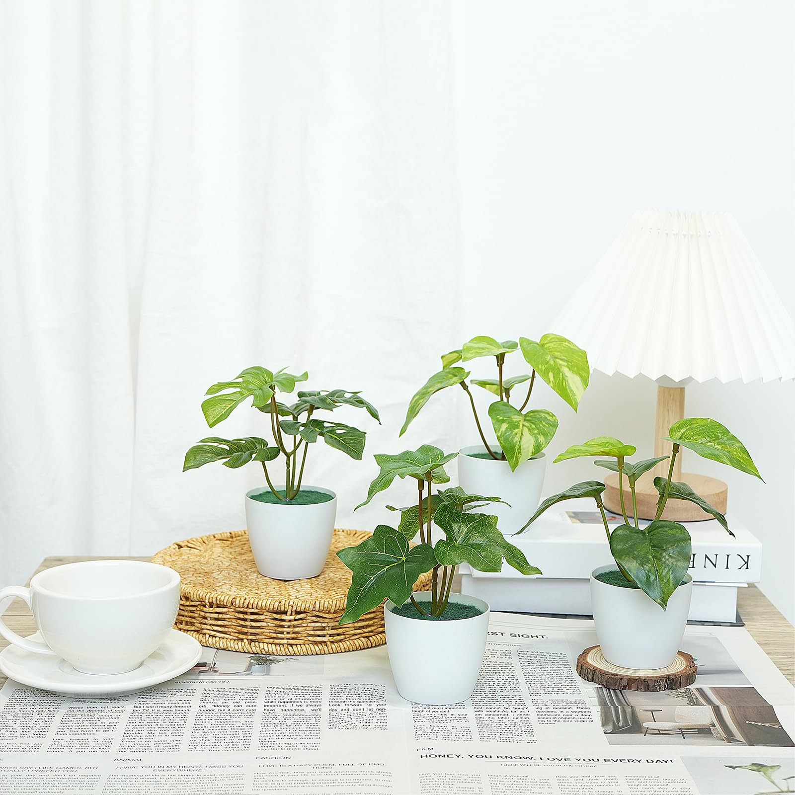 4 PCS Mini Artificial Potted Plants, Fake Greenery Indoor Decor for Home Kitchen