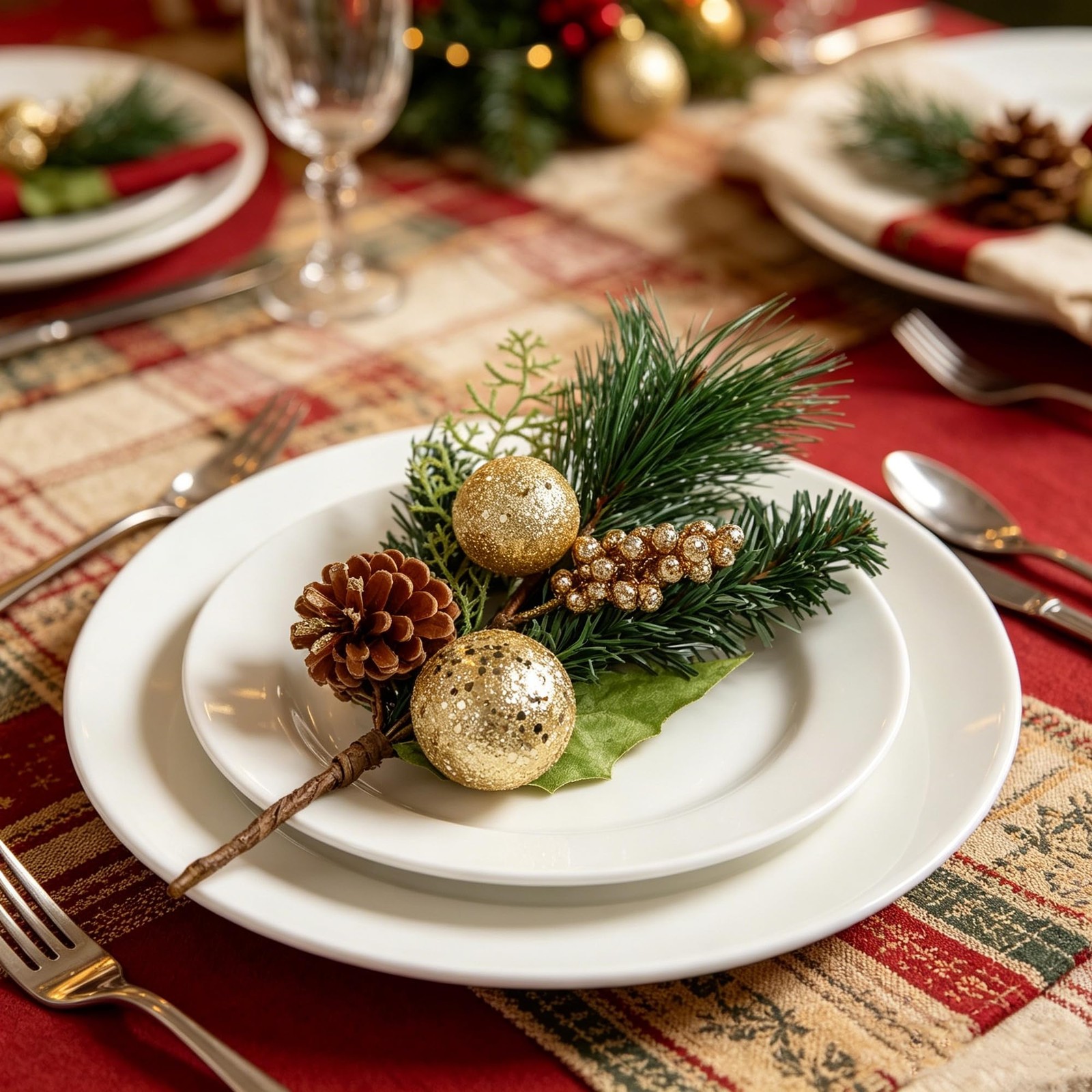 12″ Gold & Green Christmas Picks and Sprays – 6 Pcs Tree Fillers