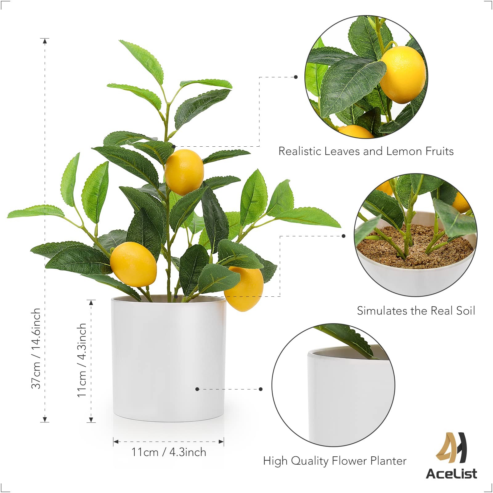 Artificial Lemon Tree 14.6in Fake Fruit Plant Kitchen Counter Home Decor