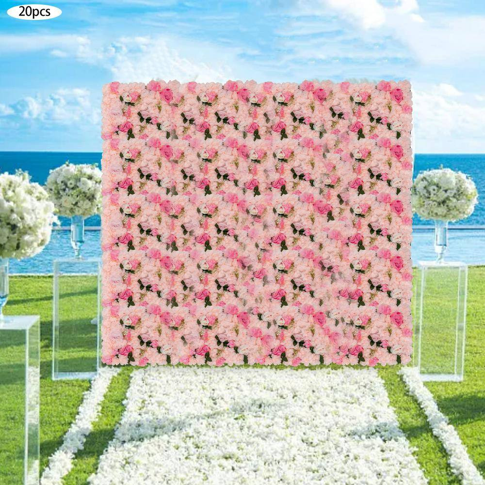 15.75 In. X 23.62 In. 20-Pieces Pale Pink Artificial Rose Flowering Plants Wall